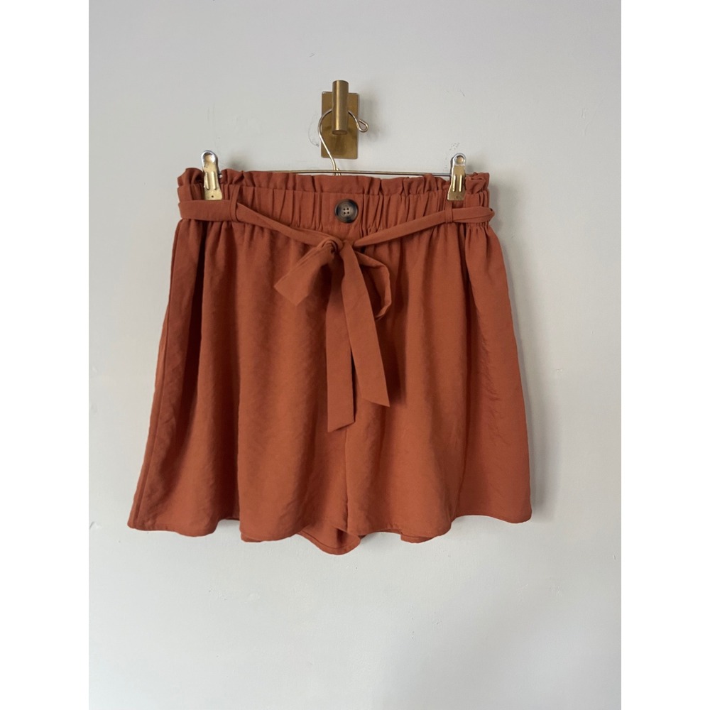Lipsy Rust Orange Paperbag Waist Tie Front Button Shorts Womens Medium
